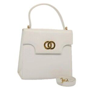 CELINE Shoulder Bag Leather 2way White Auth
